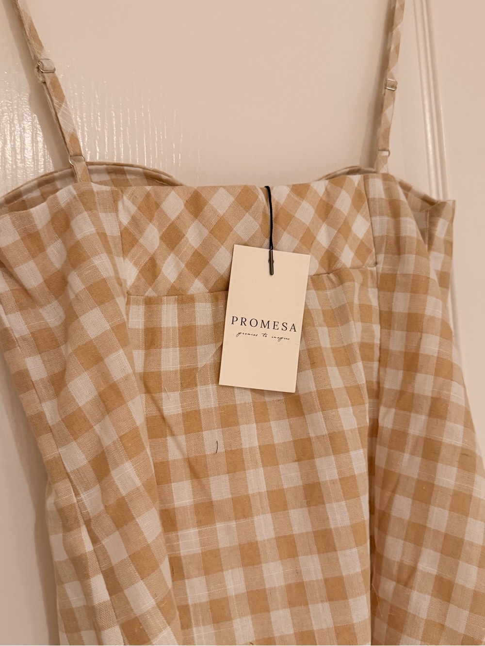 New Promesa Beige Gingham Dress - Picture 7 of 8